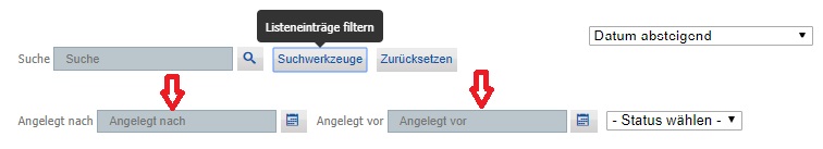 Suchfilter für Datumsfeld