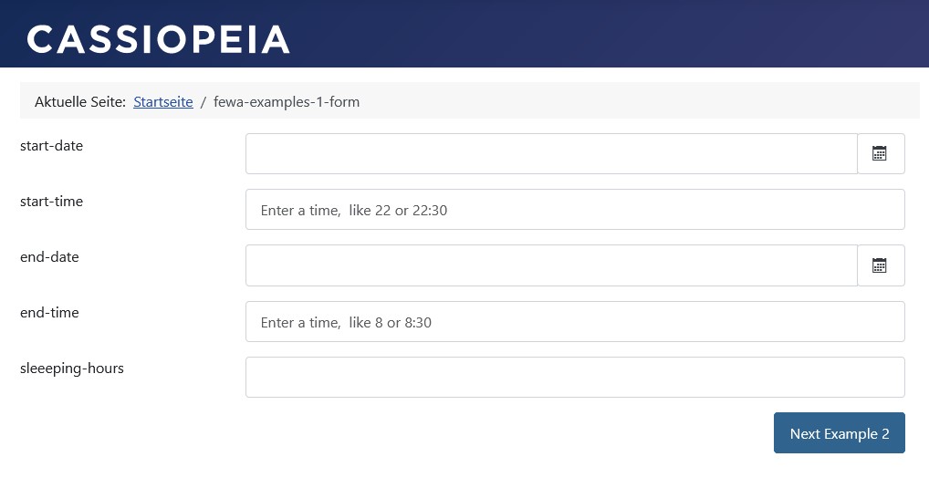 Empty form: Enter a time period with date fields and time fields.