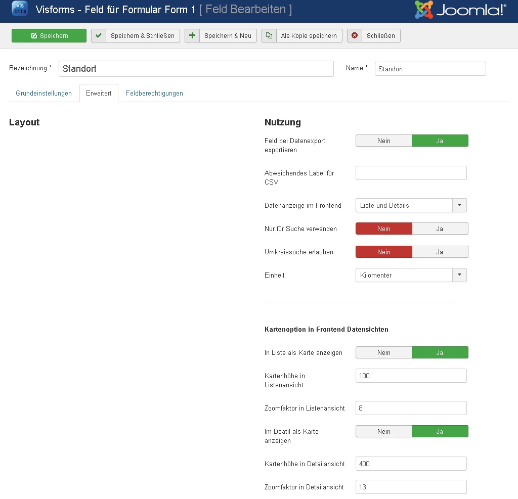 Frontend data view options