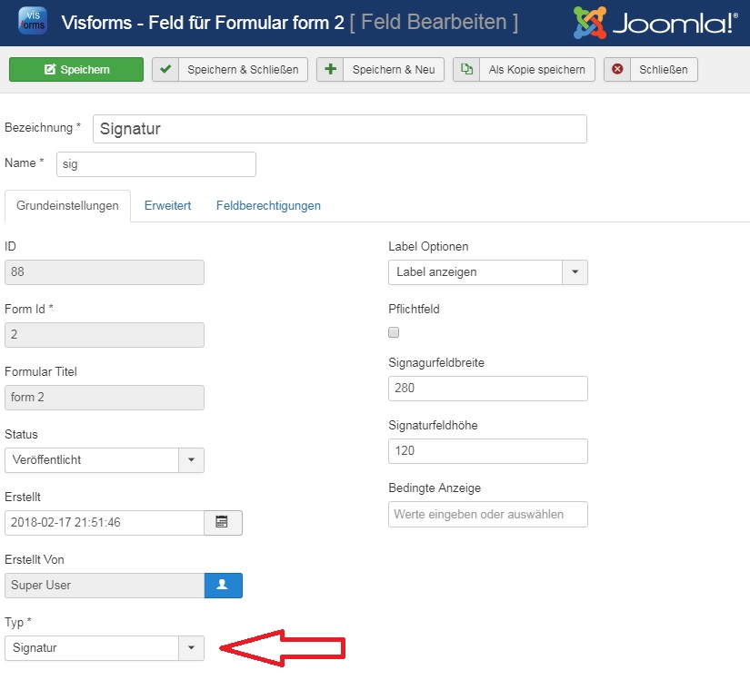 Signature field options