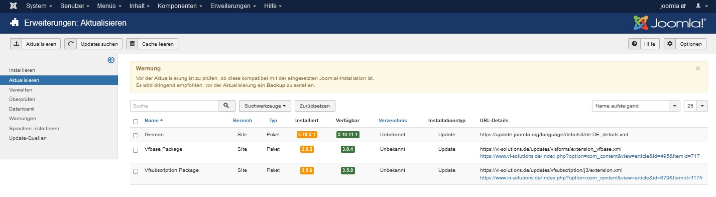 Joomla Installer: Update Extensions